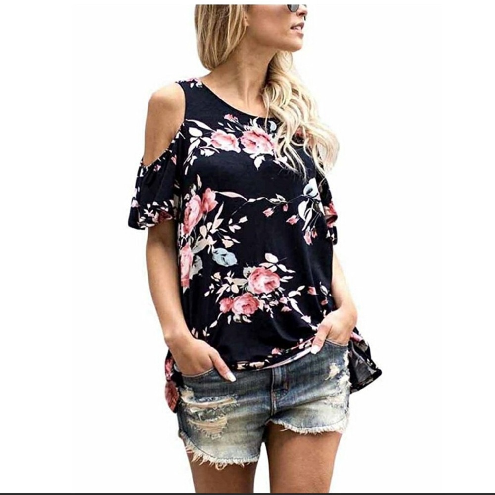 Flowy floral cold shoulder top